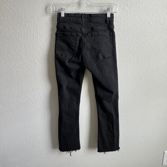 Zara Trafaluc Denim Crop Bootcut Jeans Women's 2 Black Raw Hem Mid Rise Cotton - Picture 3 of 7